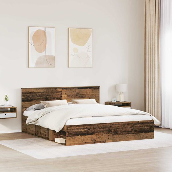 vidaXL Bed Frame with Headboard Old Wood 200 x 200 cm Engineered wood
