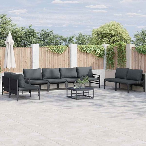 vidaXL Garden Sofa Set with Cushion 8 pcs Black Steel