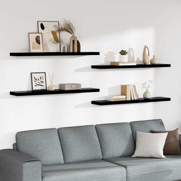 vidaXL Floating Wall Shelves 4 pcs High Gloss Black 120x23.5x3.8 cm MDF