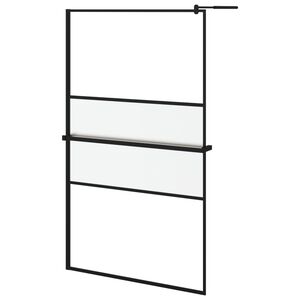 vidaXL Walk-in Shower Wall with Shelf Black 115x195 cm ESG Glass&Aluminium