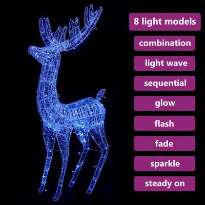 vidaXL XXL Acrylic Christmas Reindeer 250 LED 180 cm Blue