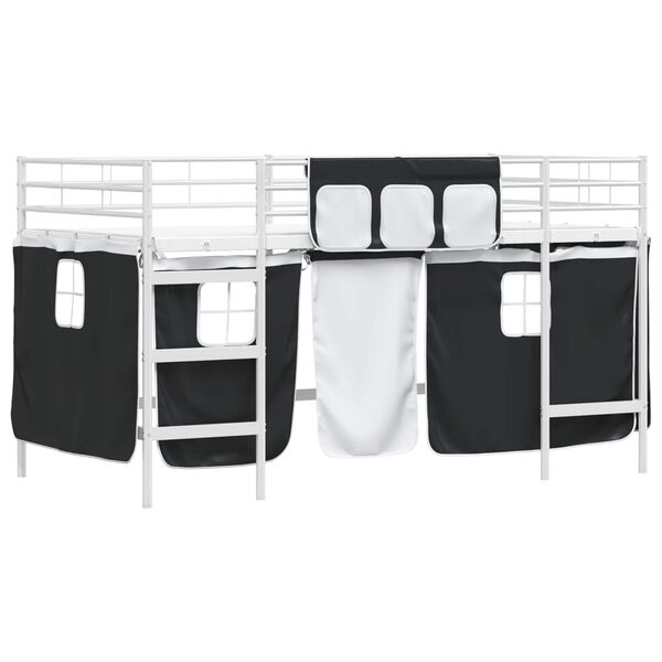 vidaXL Kids'Loft Bed Frame with Curtains White and Black 80 x 201 cm