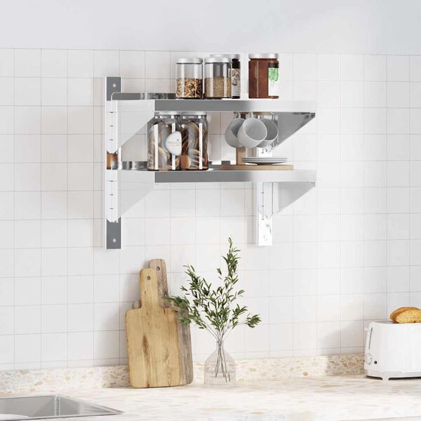 vidaXL 2-Tier Wall Shelf 50x30x48 cm Silver Stainless Steel