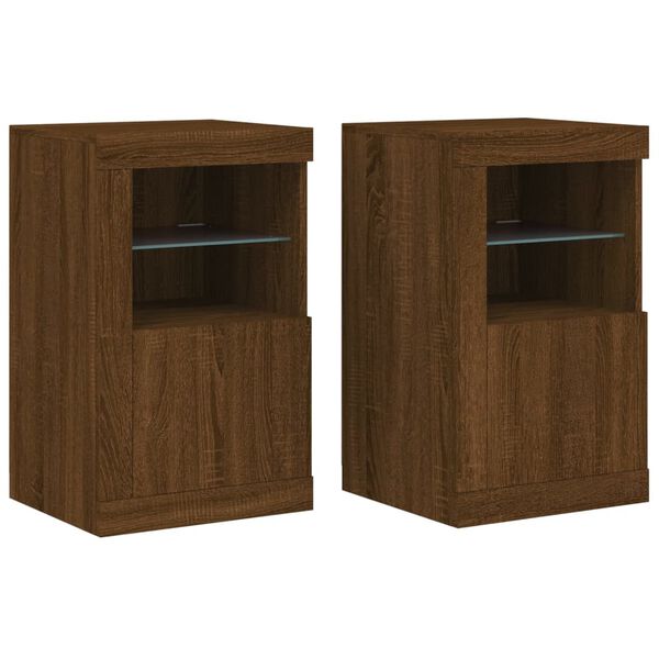 vidaXL Side Cabinets with LED Lights 2 pcs Brown Oak Engineered Wood