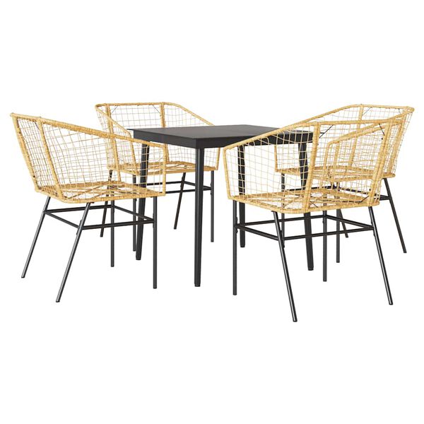 vidaXL 5 Piece Garden Dining Set Brown Poly Rattan Glass