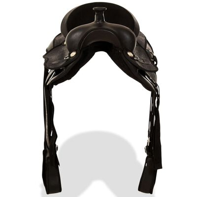 vidaXL Western Saddle. Headstall&Breast Collar Real Leather 15" Black