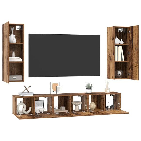 vidaXL TV Cabinet Set Wall-mounted 5 pcs Old Wood Engineered Wood