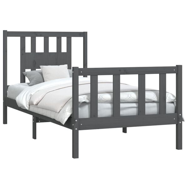 vidaXL Bed Frame without Mattress Grey Solid Wood Pine 90x200 cm