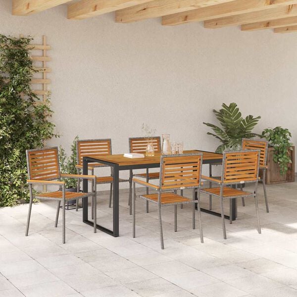 vidaXL Garden Dining Set 7 pcs Grey and Brown Poly Rattan