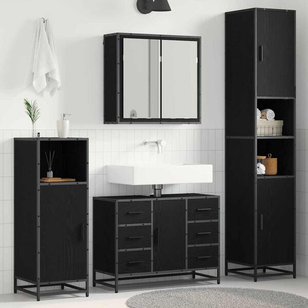 vidaXL Bathroom Furniture Set 4 pcs Black Oak Engineered Wood