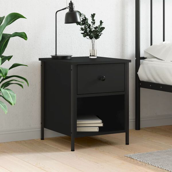vidaXL Bedside Cabinet Black 40x42x50 cm Engineered Wood