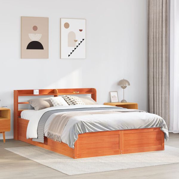 vidaXL Bed Frame with Headboard Wax Brown 140x200 cm Solid Wood Pine
