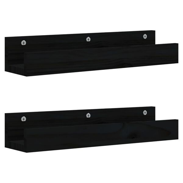 vidaXL Wall Shelves 2 pcs Black 50x12x9 cm Solid Wood Pine