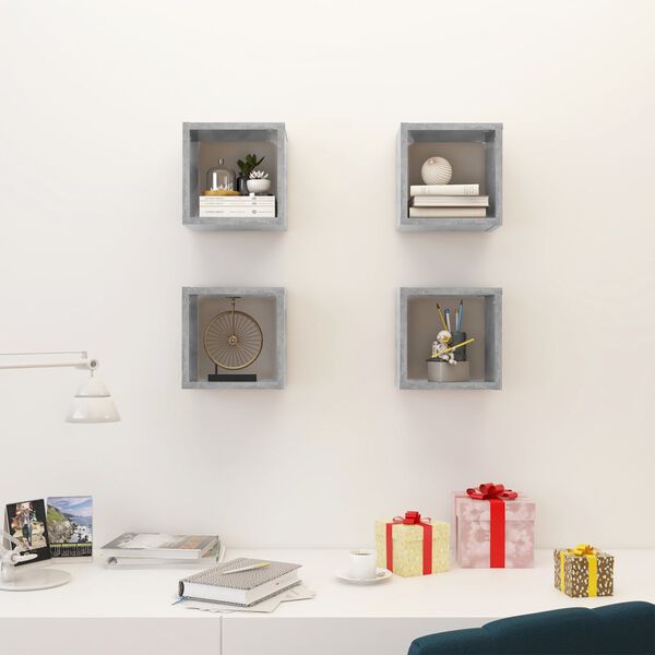 vidaXL Wall Cube Shelves 4 pcs Concrete Grey 22x15x22 cm