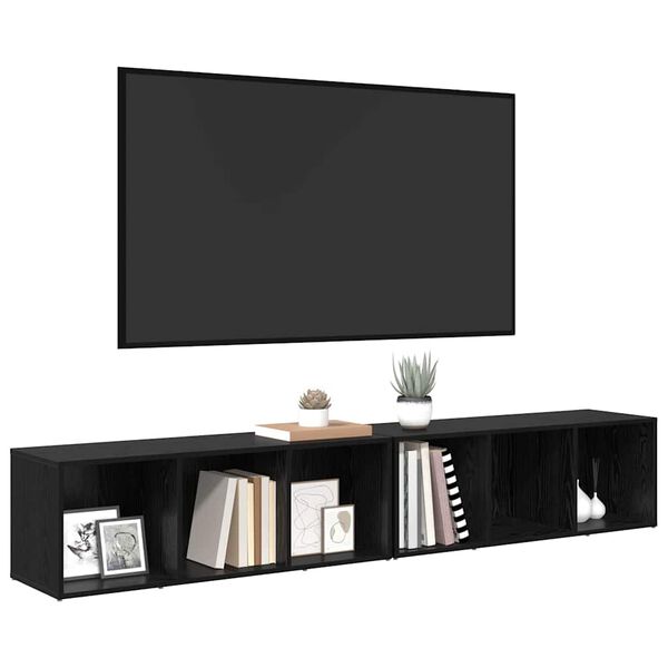 vidaXL TV Cabinet Set 2 pcs Black Oak 37 x 35 x 107cm Engineered Wood
