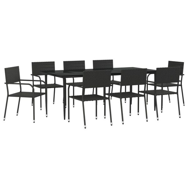 vidaXL 9 Piece Garden Dining Set Black Poly Rattan and Steel