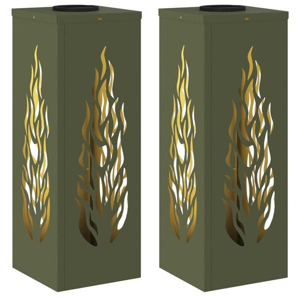 vidaXL Solar LED Pathway Light 2 pcs Olive Green Cold Rolled Steel