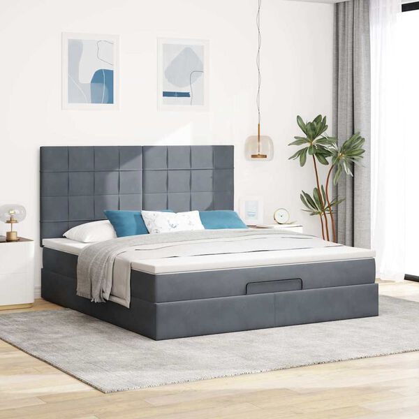 vidaXL Ottoman Bed with Mattresses Dark Grey 180x200cm Velvet
