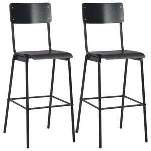 vidaXL Bar Chairs 2 pcs Black Solid Plywood Steel