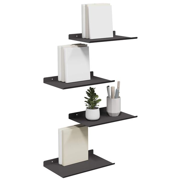 vidaXL Floating Shelf Wall-mounted 4 pcs Black 30 x 18 x 2.5 cm Steel