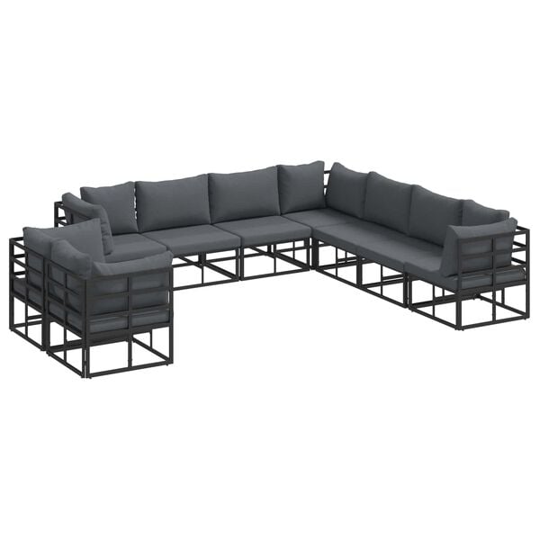 vidaXL Garden Sofa Set with Cushion 9 pcs Black Aluminium