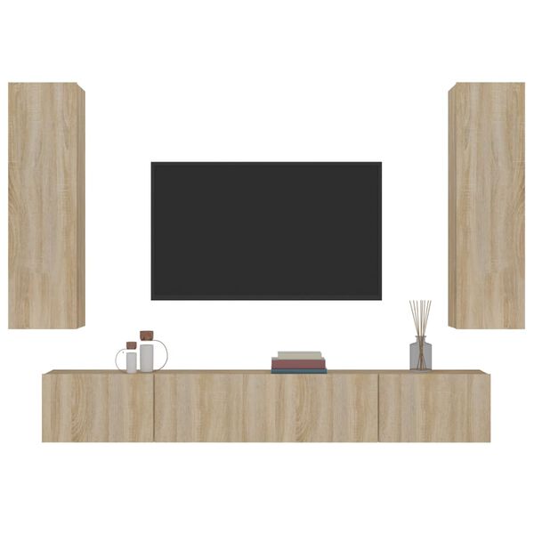 vidaXL 4 Piece TV Cabinet Set Sonoma Oak Engineered Wood