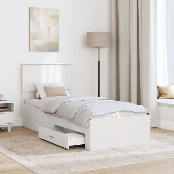 vidaXL Bed Frame White and Silver 75 x 190 cm Engineered Wood