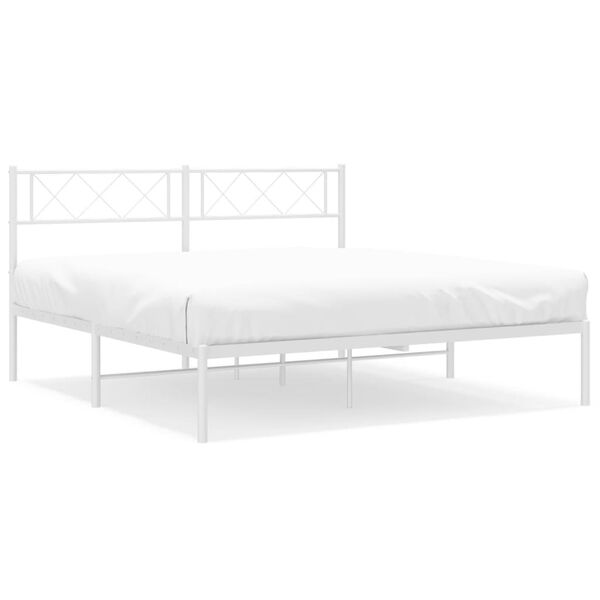 vidaXL Metal Bed Frame without Mattress with Headboard White 140x200cm
