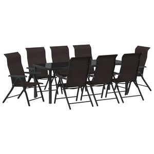vidaXL Garden Dining Set 9 pcs Black Coffee Powder-Coated Steel
