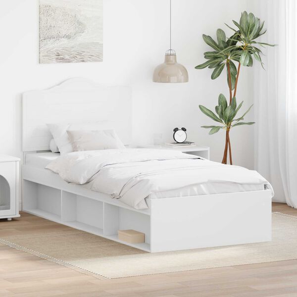 vidaXL Bed Frame with Headboard White 75 x 190 cm Solid Pine Wood