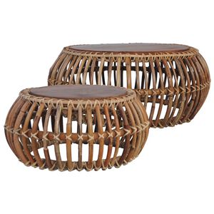 vidaXL Coffee Tables 2 pcs Natural Rattan