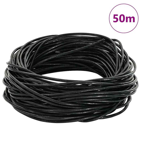 vidaXL Leather Cord Black &Oslash;1 mm x 50 m Leather