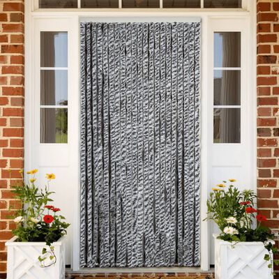 vidaXL Fly Curtain Grey and Black and White 56x185 cm Chenille