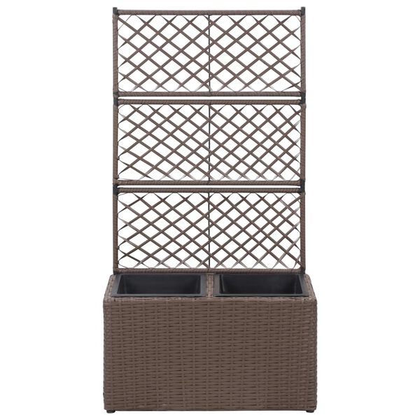 vidaXL Trellis Raised Bed with 2 Pots 58x30x107 cm Poly Rattan Brown