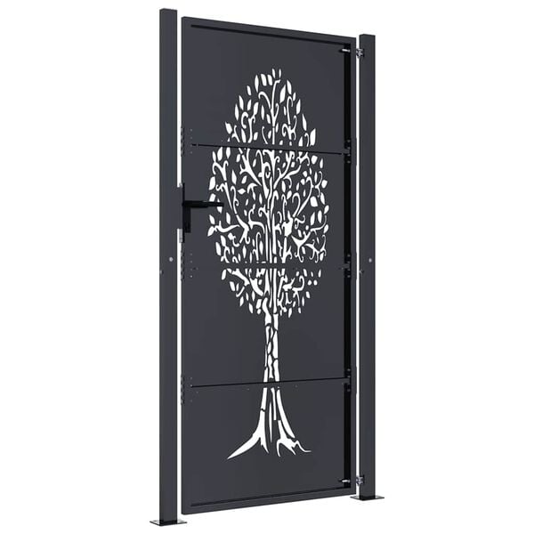 vidaXL Garden Gate Anthracite 100x200 cm Steel Tree Design