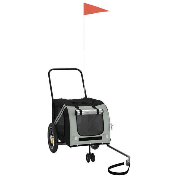 vidaXL Pet Bike Trailer Grey and Black Oxford Fabric and Iron