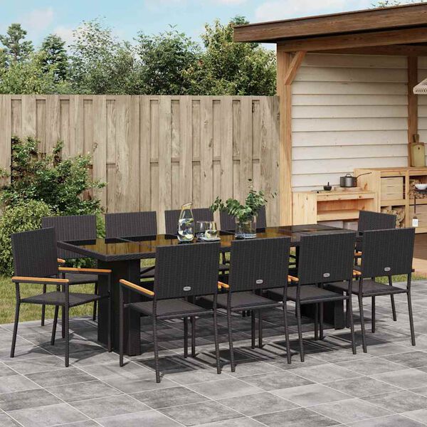 vidaXL Garden Dining Set 11 pcs Black Poly Rattan