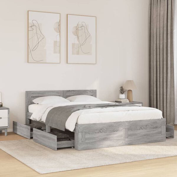 vidaXL Bed Frame with Headboard without Mattress Grey Sonoma 120x200 cm