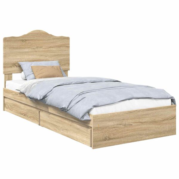 vidaXL Storage Bed with Drawer Sonoma Oak 75 x 190 cm Engineered Wood
