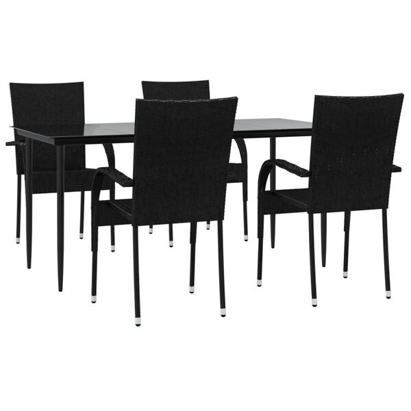 vidaXL 5 Piece Garden Dining Set Black Poly Rattan
