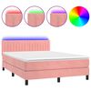 vidaXL Box Spring Bed with Mattress&LED Pink 140x200cm Velvet