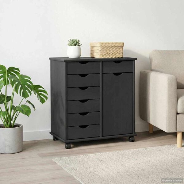 vidaXL Rolling Cabinet Grey 63.5 x 39 x 65.5 cm Solid Pine Wood