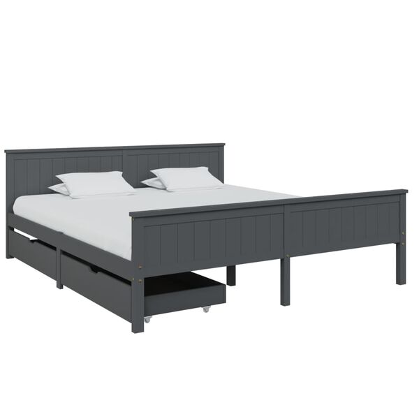 vidaXL Bed Frame without Mattress Dark Grey Solid Wood Pine 180x200 cm Super King (322207+321990)