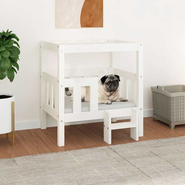 vidaXL Dog Bed White 65.5x50.5x70 cm Solid Wood Pine
