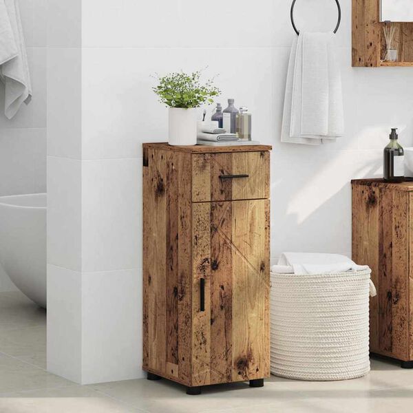 vidaXL Bathroom Cabinet with Drawer with Door Old Wood 30 x 35 x 80 cm