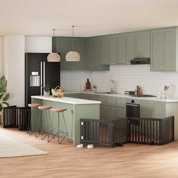 vidaXL Dog Gate with Door Foldable 12 Panels Black 960 cm Poplar Wood