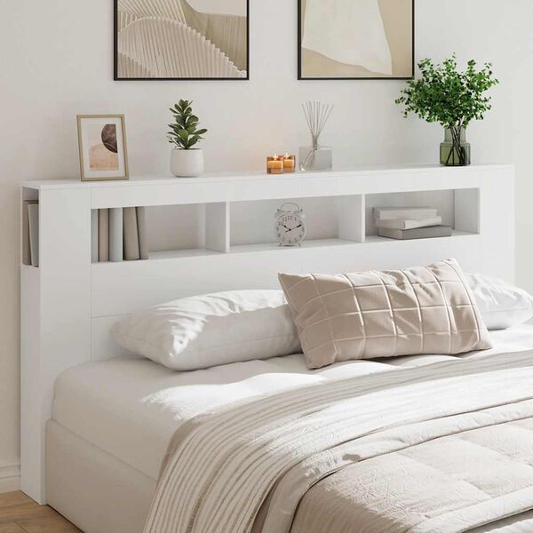 vidaXL LED Headboard White 200 cm Engineered Wood