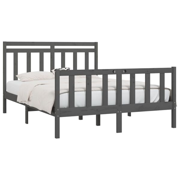vidaXL Bed Frame without Mattress Grey Solid Wood Pine 150x200 cm King Size