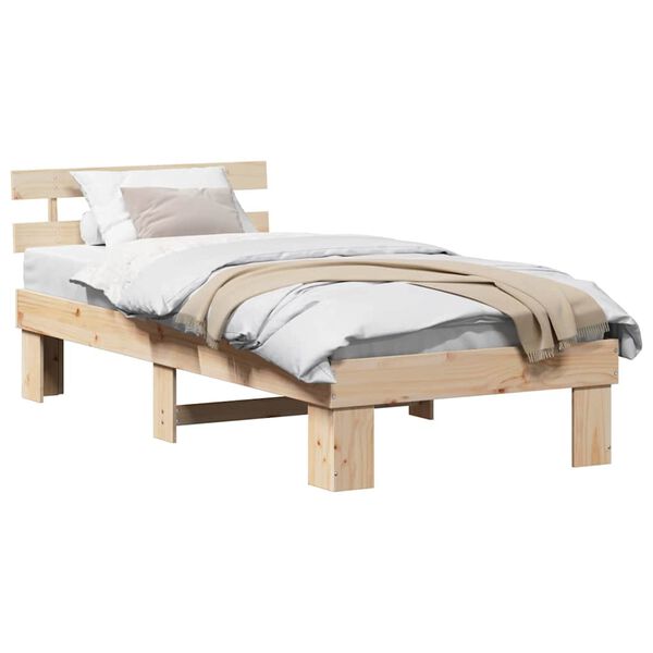 vidaXL Bed Frame with Headboard Natural 75 x 190 cm Solid Pine Wood