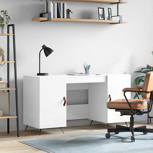 vidaXL Desk High Gloss White 140x50x75 cm Engineered Wood